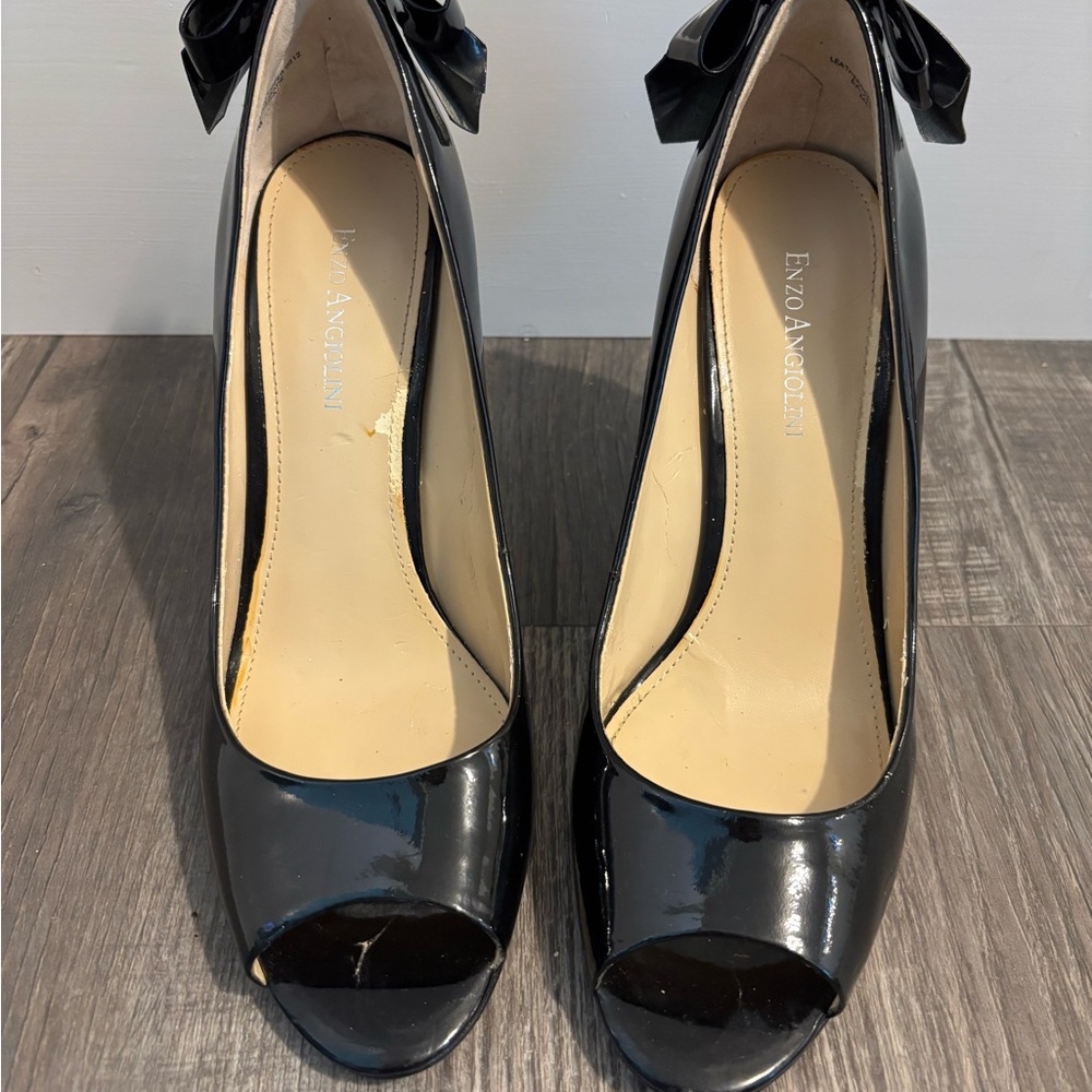 Enzo Angiolini Glossy Black Peep Toe Heels